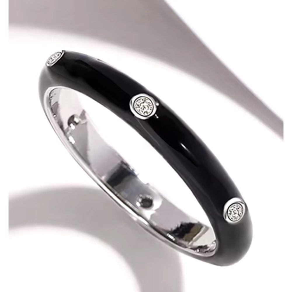 NEW Pave Black & White Stackable Ring | 925 Sterling Silver Enamel